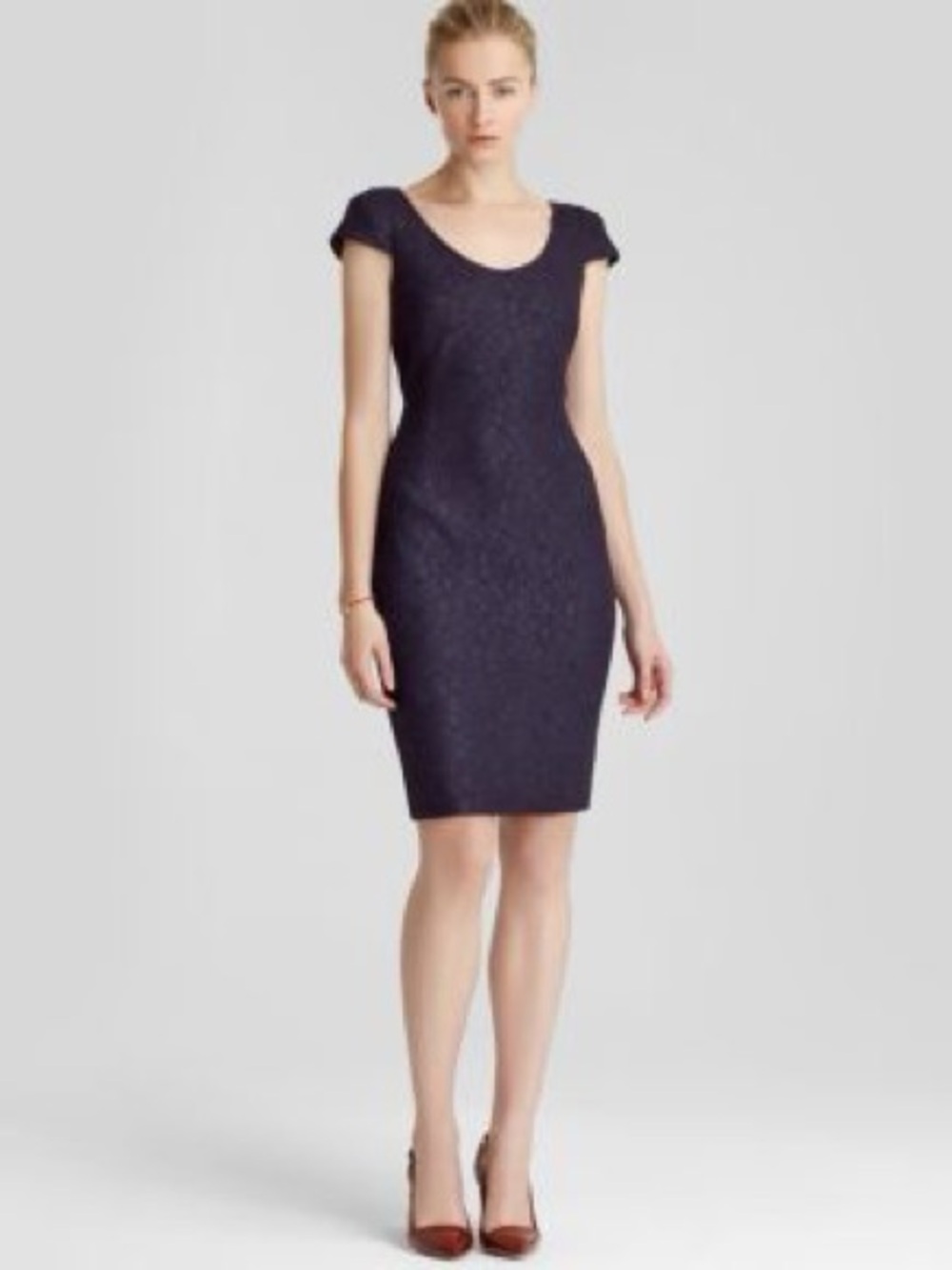 Reiss Marjorie Structured Navy Cap Sleeve Floral Dress Size 4 - Picture 1 of 10